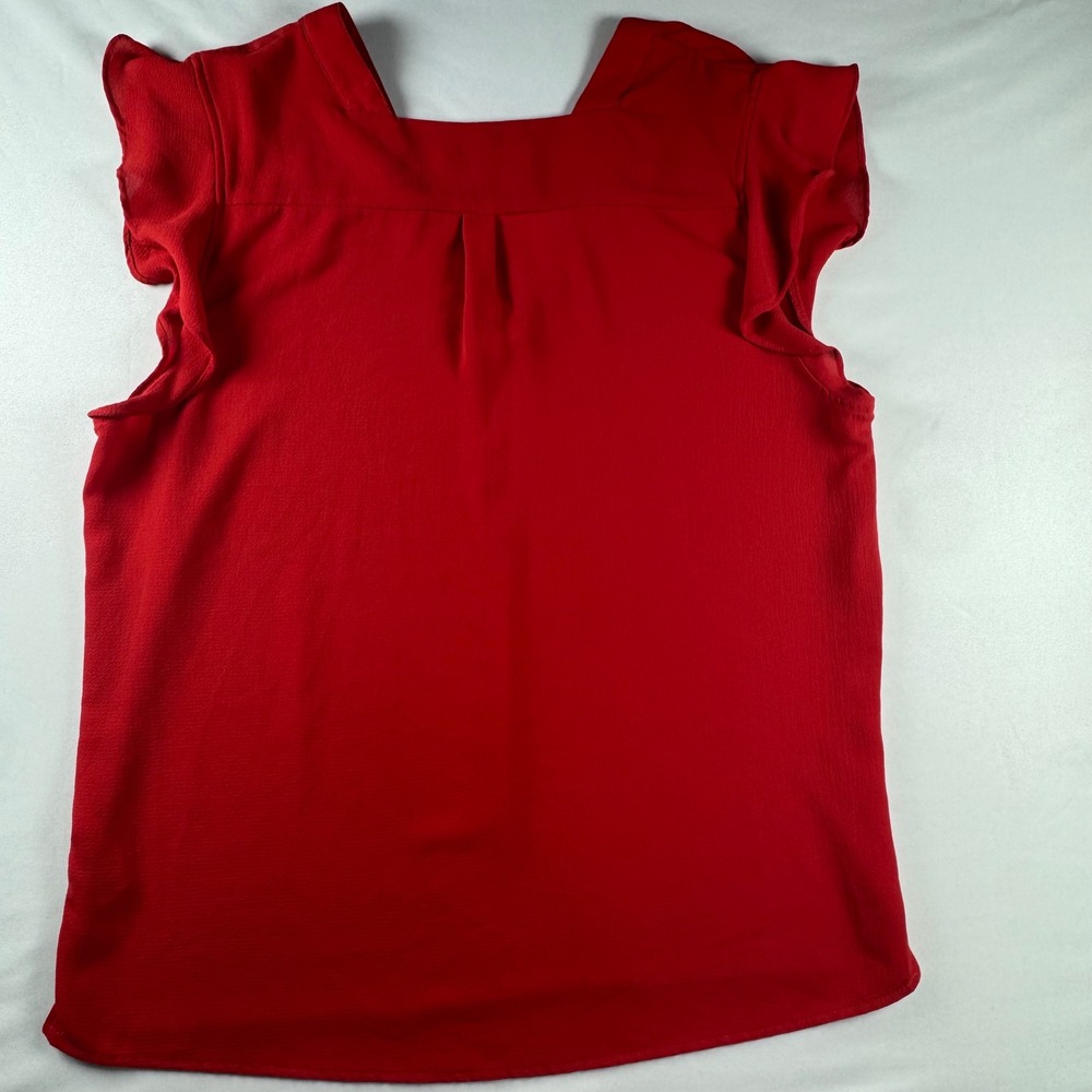 C&E Red Flutter Sleeve V-Neck Crepe Blouse XL Solid Red Top - Picture 4 of 6